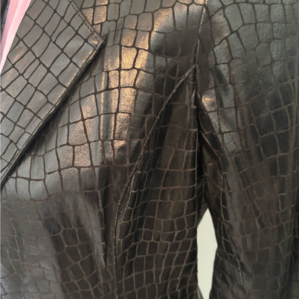 Dialogue Shiny Black Croc-Patterned genuine LEATHER Blazer xs - Picture 10 of 11